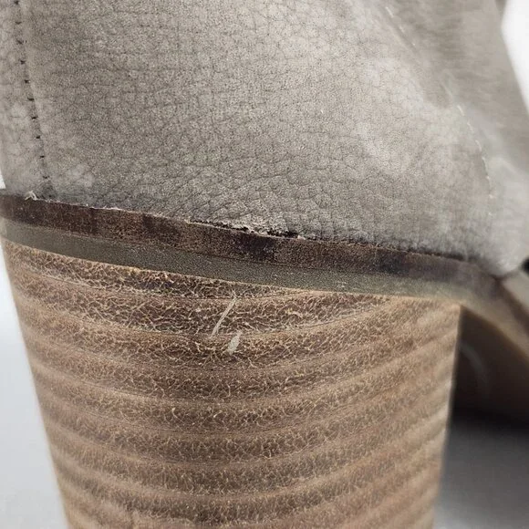 Lucky Brand Gray Leather Kasima Peep Toe Block Heel Booties 8M - Picture 13 of 14